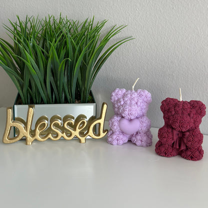 Large Rose Teddy Bear Candle